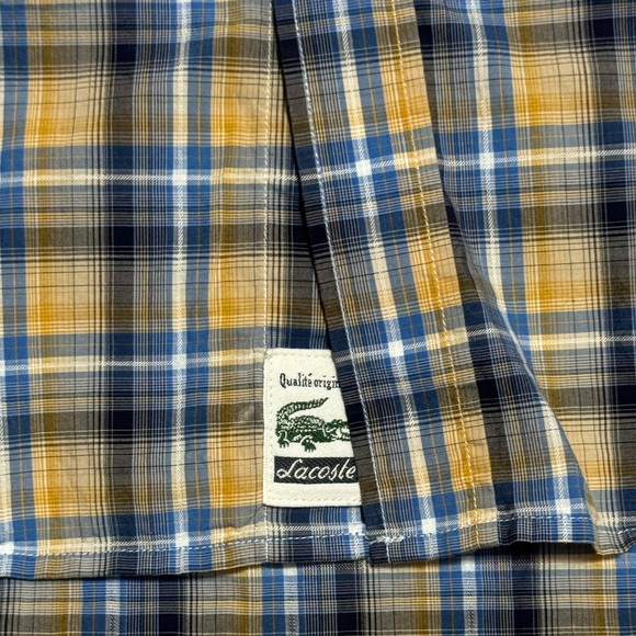 LACOSTE Men's Long Sleeve Button Down Plaid Modern Fit Shirt, Yellow/ Blue - XL - Picture 9 of 10